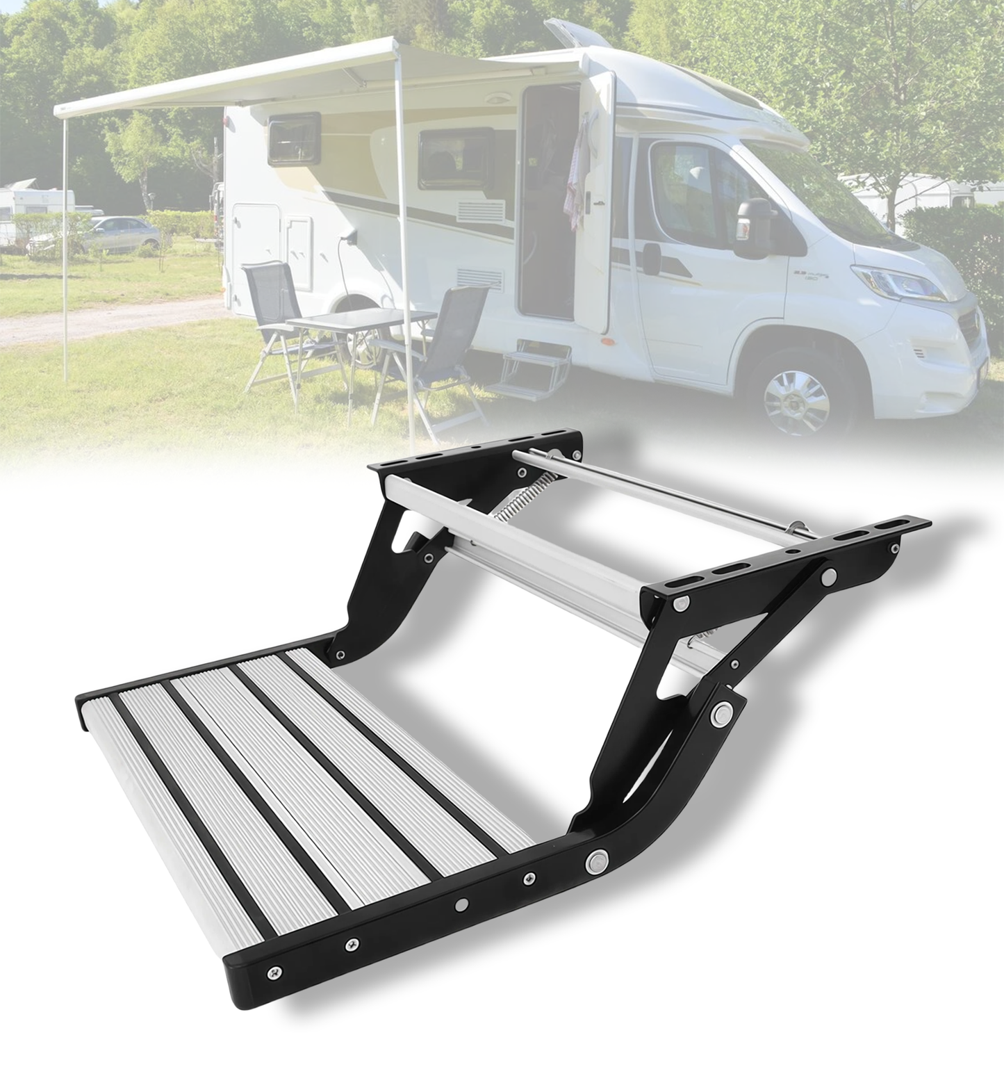 Aluminum Alloy RV Step for Campers & SUVs - Manual/Automatic Foldable Entry Step with 150KG Capacity, Anti-Slip Design for Trailers, Motorhomes & Off-Road Vehicles(Single-step manual step)