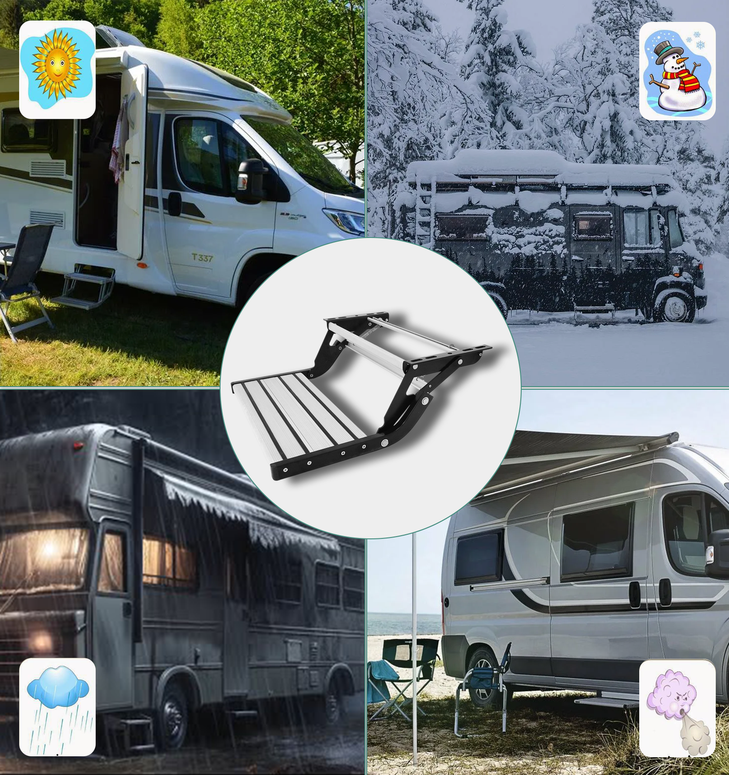 Aluminum Alloy RV Step for Campers & SUVs - Manual/Automatic Foldable Entry Step with 150KG Capacity, Anti-Slip Design for Trailers, Motorhomes & Off-Road Vehicles(Single-step manual step)