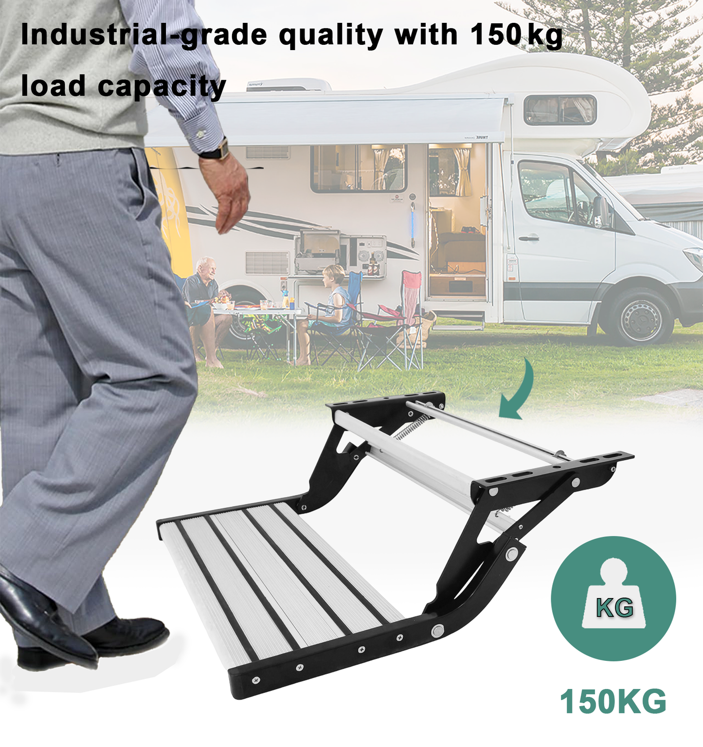 Aluminum Alloy RV Step for Campers & SUVs - Manual/Automatic Foldable Entry Step with 150KG Capacity, Anti-Slip Design for Trailers, Motorhomes & Off-Road Vehicles(Single-step manual step)