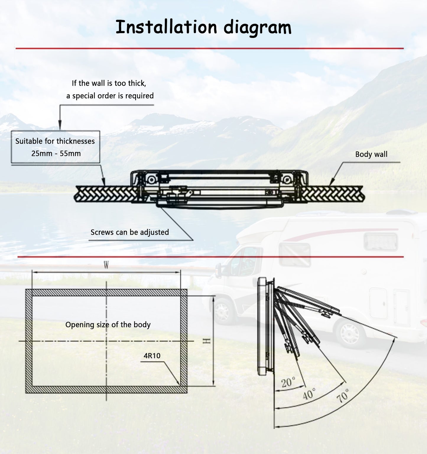 Replacement RV Exit Window: External Push Casement Windows with Integrated Blinds and Fly Screens, Compatible with All Vehicle Types (Wall Thickness Required)(500x350mm)