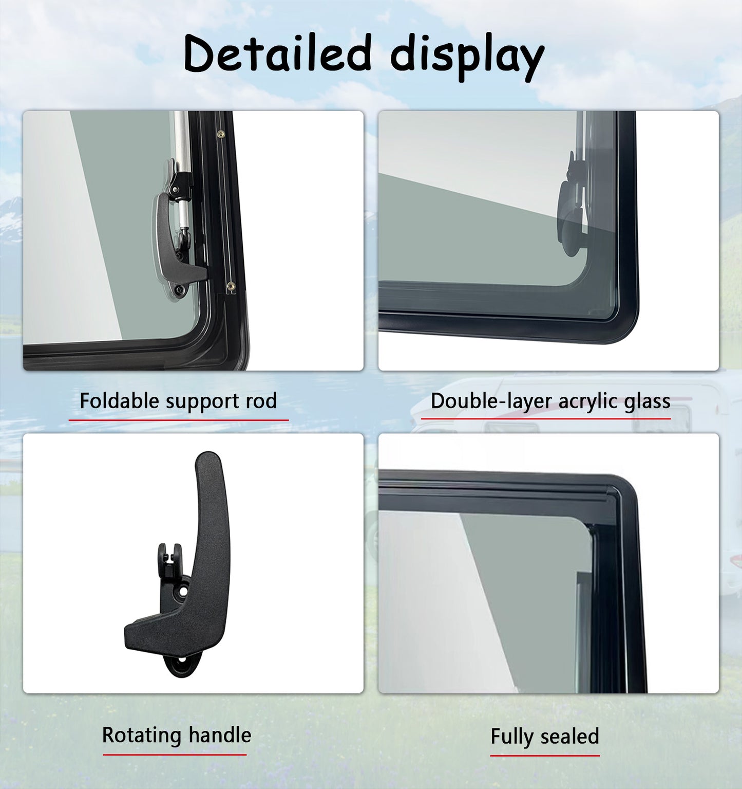 Replacement RV Exit Window: External Push Casement Windows with Integrated Blinds and Fly Screens, Compatible with All Vehicle Types (Wall Thickness Required)(500x350mm)