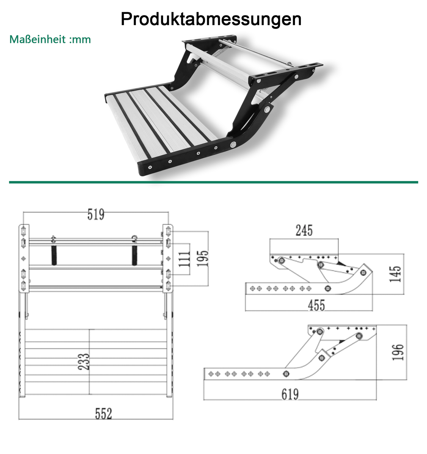 Aluminum Alloy RV Step for Campers & SUVs - Manual/Automatic Foldable Entry Step with 150KG Capacity, Anti-Slip Design for Trailers, Motorhomes & Off-Road Vehicles(Single-step manual step)