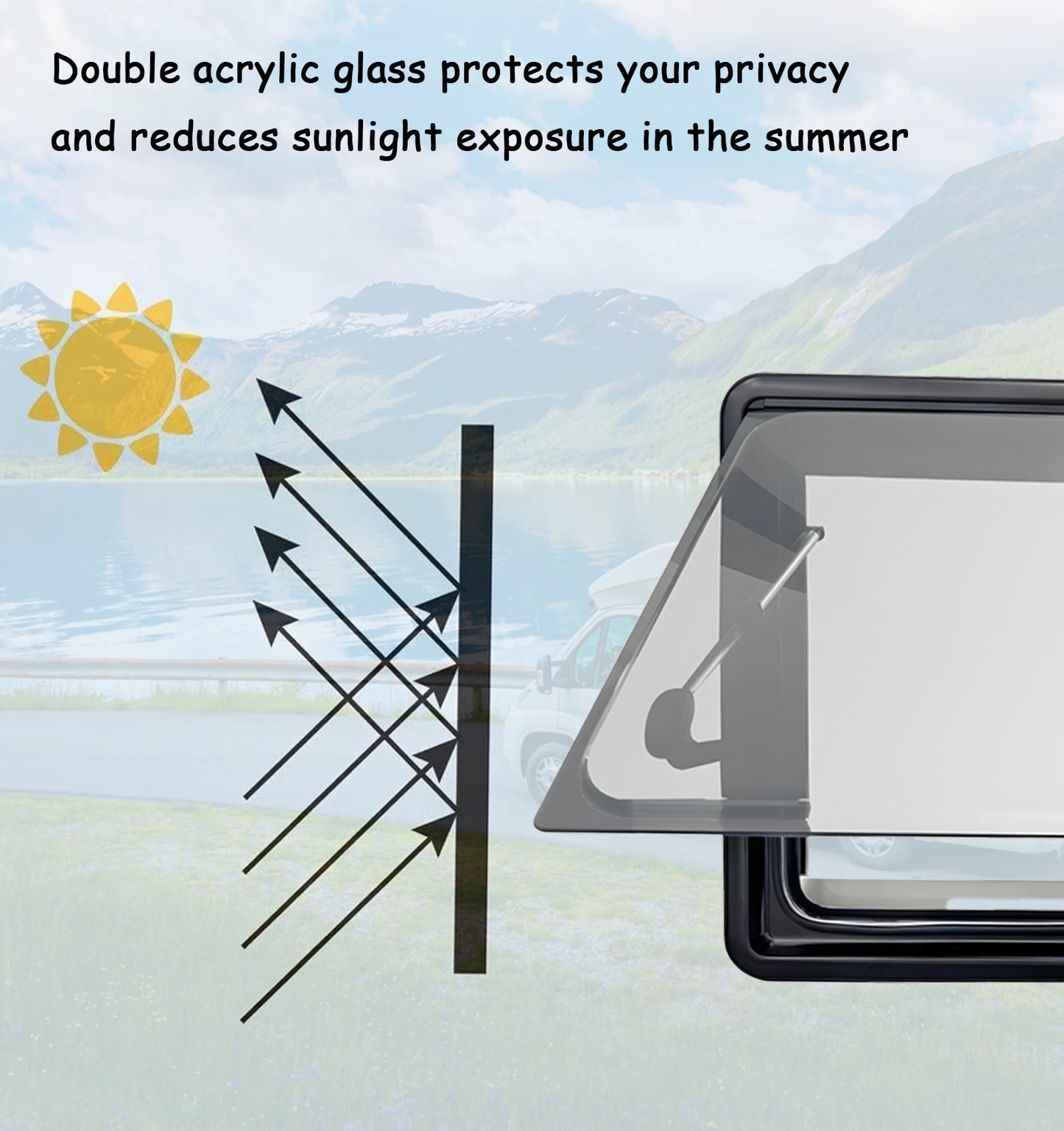 Replacement RV Exit Window: External Push Casement Windows with Integrated Blinds and Fly Screens, Compatible with All Vehicle Types (Wall Thickness Required)(500x350mm)